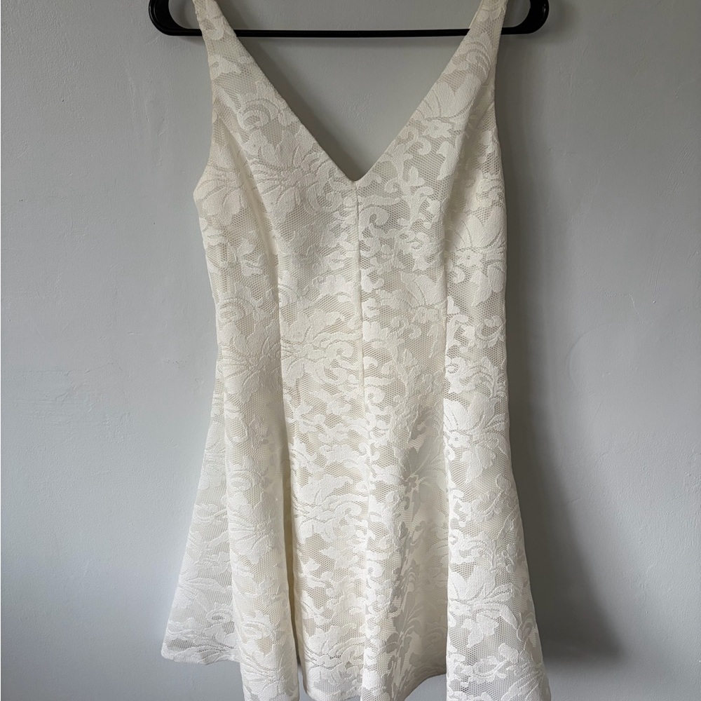 Ralph Lauren Ivory Floral Lace V-Neck A-Line Mini Dress
